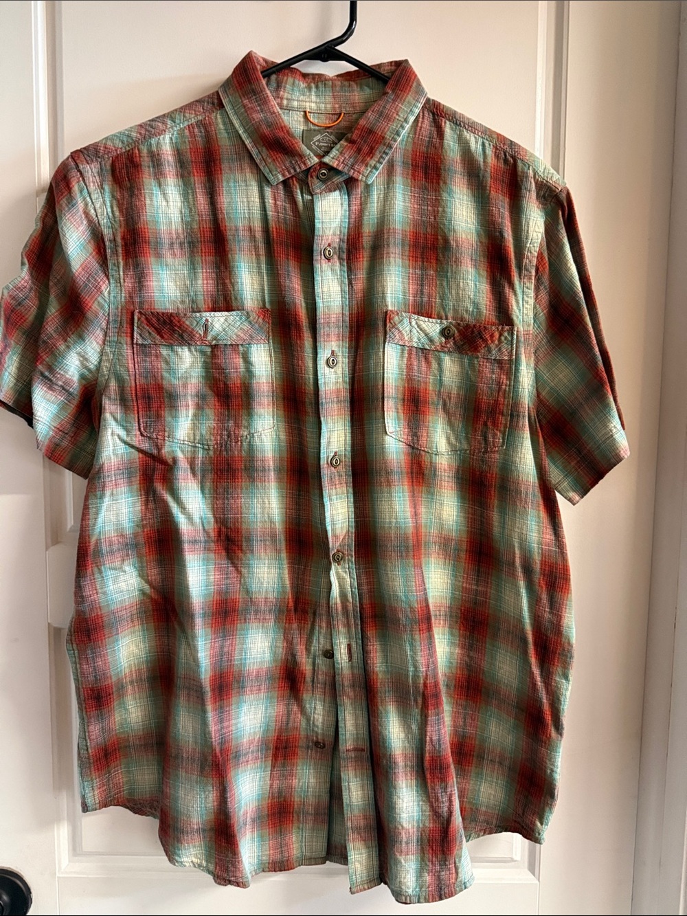 St. John's Bay Red & Green Plaid Short-Sleeve Button-Down Shirt